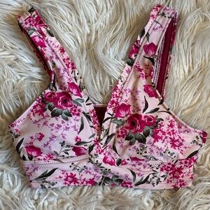Mossimo Pink Floral Longline Bikini Top Size L EUC